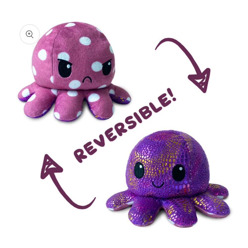 TEETURTLE REVERSIBLE OCTOPUS PLUSHIE (POLKA DOTS + SHIMMER) Pink/White / Purple